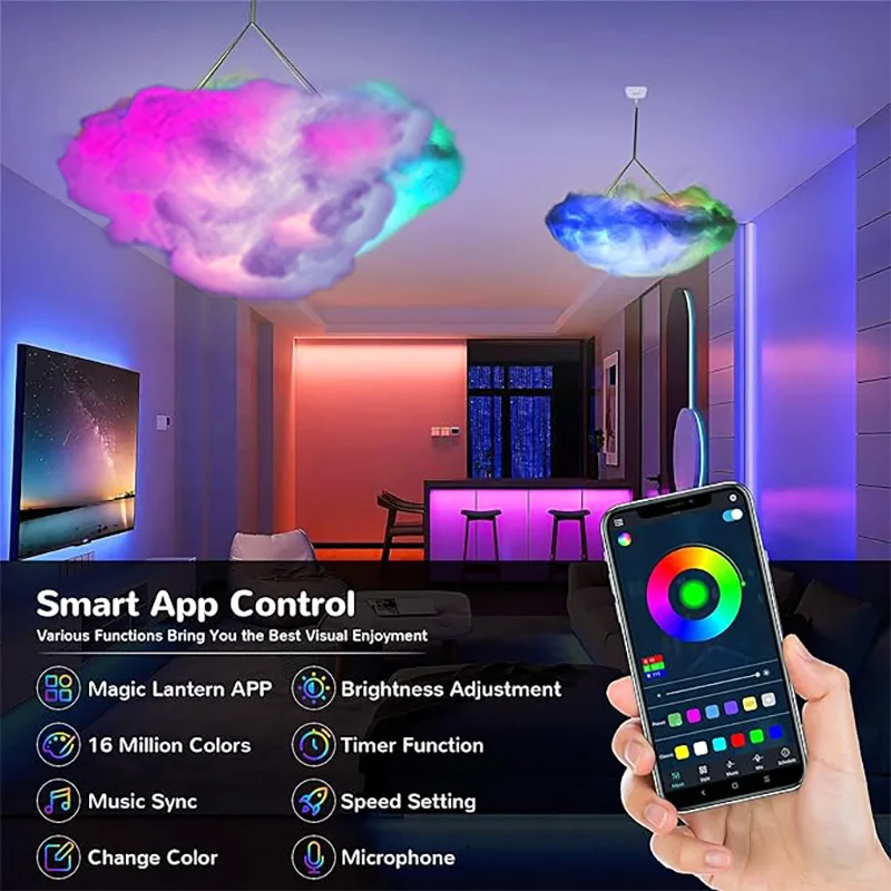 

Creative Big Cloud Lightning Light Led Lamp APP Control Multicolor Bedroom Cloud Light Thunder Cloud Room DIY Music Sync Smart