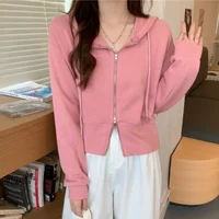 Spring Autumn Thin New Hot Sale Of The Season Women's Sweatshirt Short Style Long Sleeve Korean System High Waist Short Outerwea