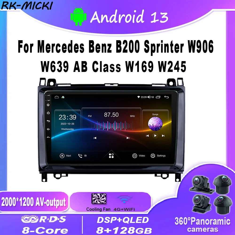 

Android 13 для Mercedes Benz Sprinter W906 W639 Clase AB W169 W245 мультимедийный экран Стерео Авторадио GPS навигация Carplay