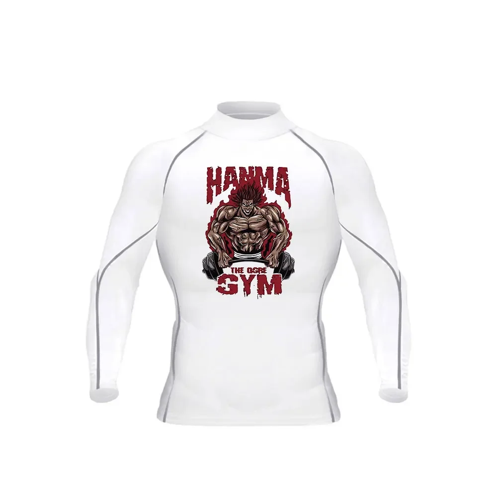 

Anime Baki Compression Shirt Men Stand Collar Elasticity Running T-shirts Long Sleeve Fitness Tops Quick Drying Gym Sportswear