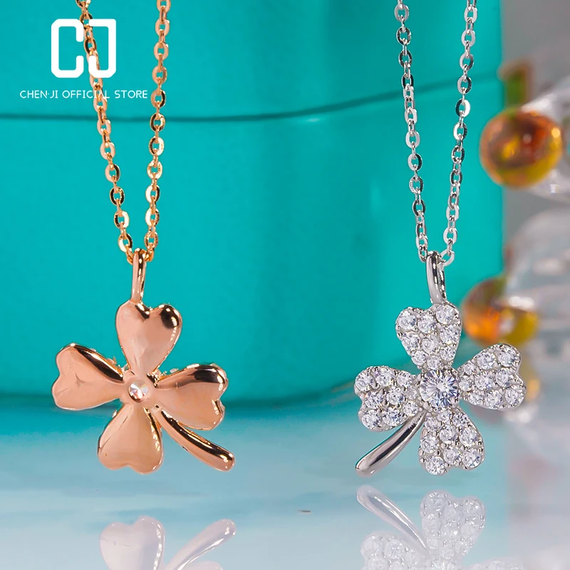 S925 Sterling Silver Sweet Delicate Clover High Carbon Diamonds Necklace For Women Luxury Temperament French Romantic Collarbone