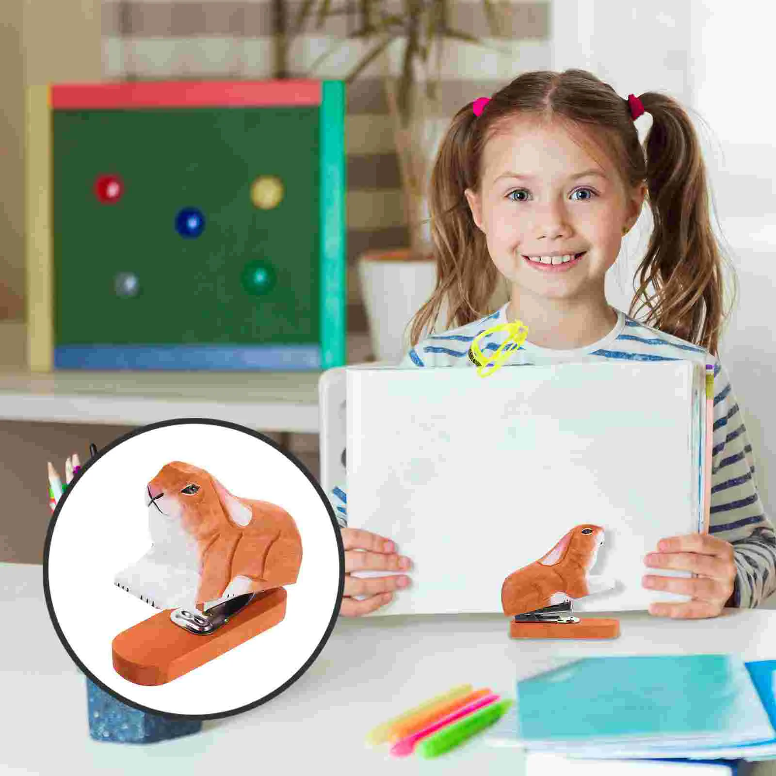 

Animal Stapler Handmade Creative Mini Wood Cartoon Desktop Carving Wooden Student
