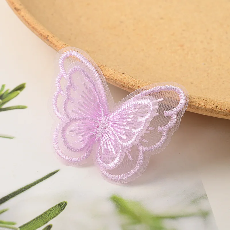 Organza Butterfly Accessories 20PCS/Lot Double Layer Colourful Organza Butterfly Patch DIY Tulle Fabric Butterfly Headdress Sticker Accessories