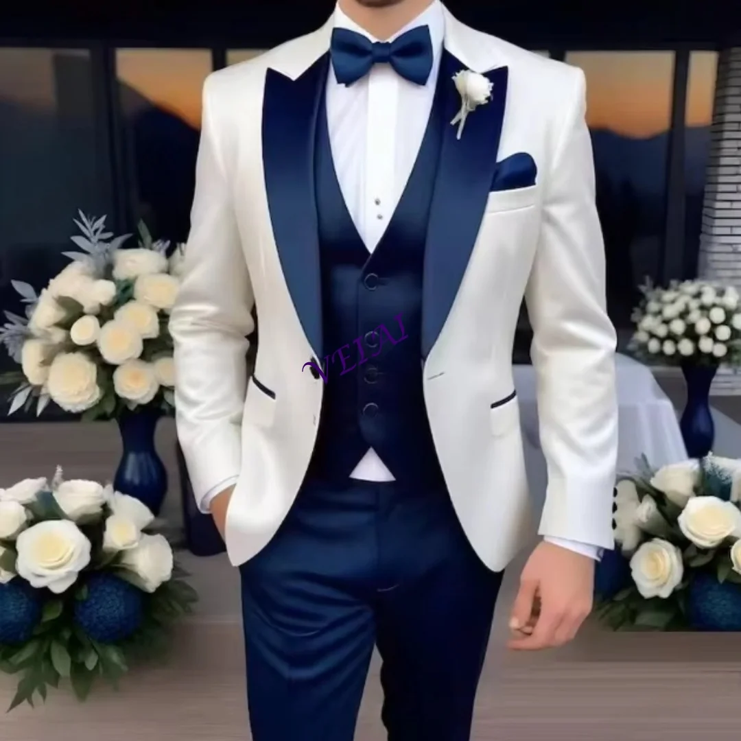 Costume d'affaires personnalisé blanc et bleu pour hommes