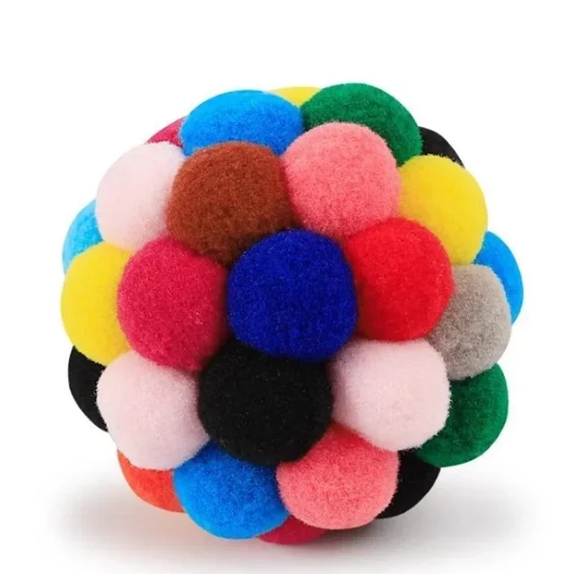 Pet Toy Cat Toys Cat Plush Ball Toys Pet Bouncy Bell Ball Toy Colorful Pompoms Pet Supplies Random Color 4