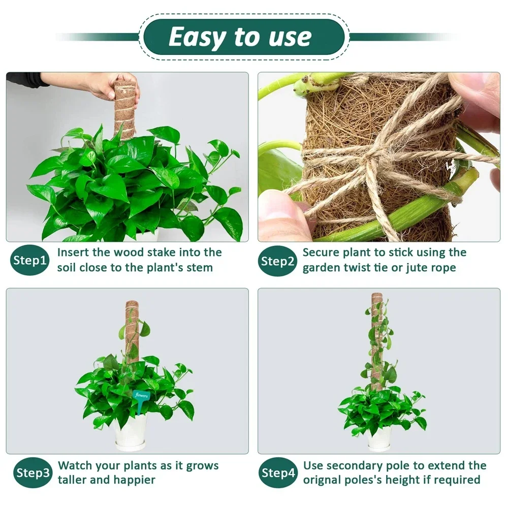 1PC 30/40/50cm Moss Pole for Indoor Climbing Plants Creepers to Grow Upwards Plant Support with Garden Ties