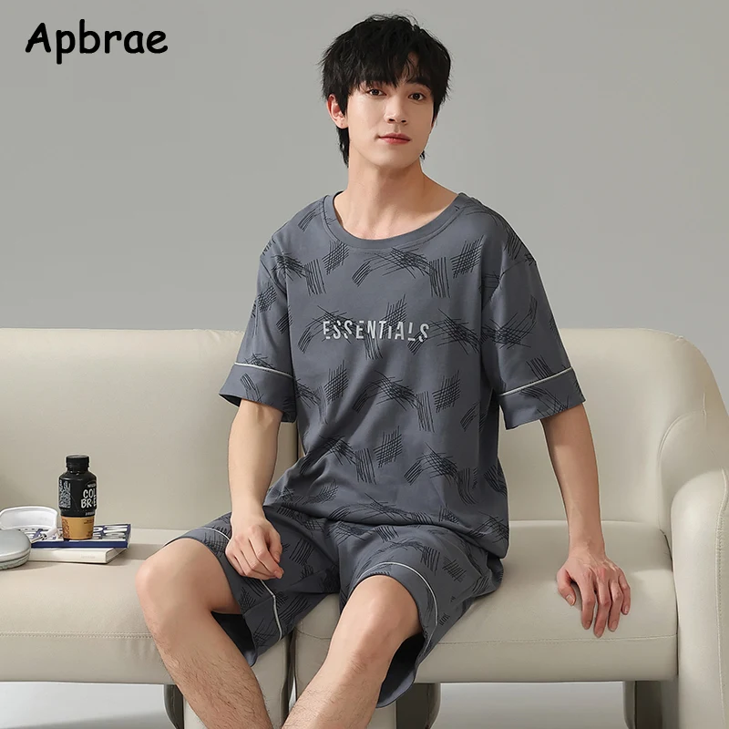 Summer Solid Mens Pajamas Set Short Tops Shorts Pijamas Cotton Men Sleepwear Fashion Loose Pyjamas Plus Size Homewear Sleepwear pajama sets