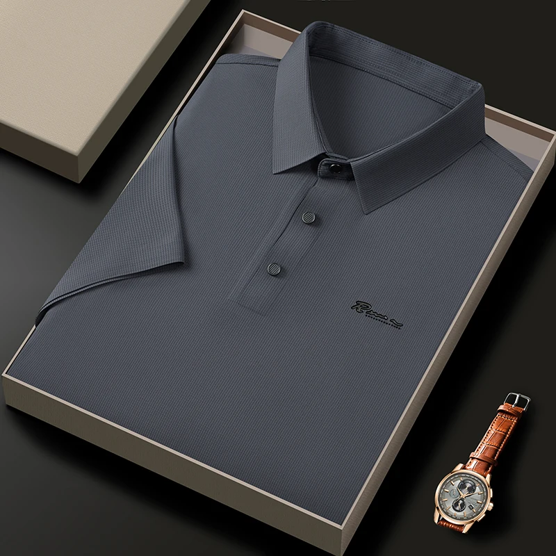 

Роскошная Модная рубашка-поло с Вышивкой Букв, Мужская футболка с коротким рукавом, Летняя Повседневная Удобная дышащая мужская футболка из вискозы