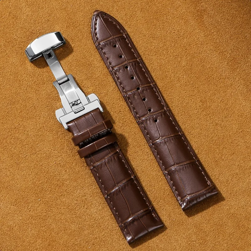 Elegant Leather Cowhide Watch Band with Butterfly Buckle - Business Bracelet Wristbelt