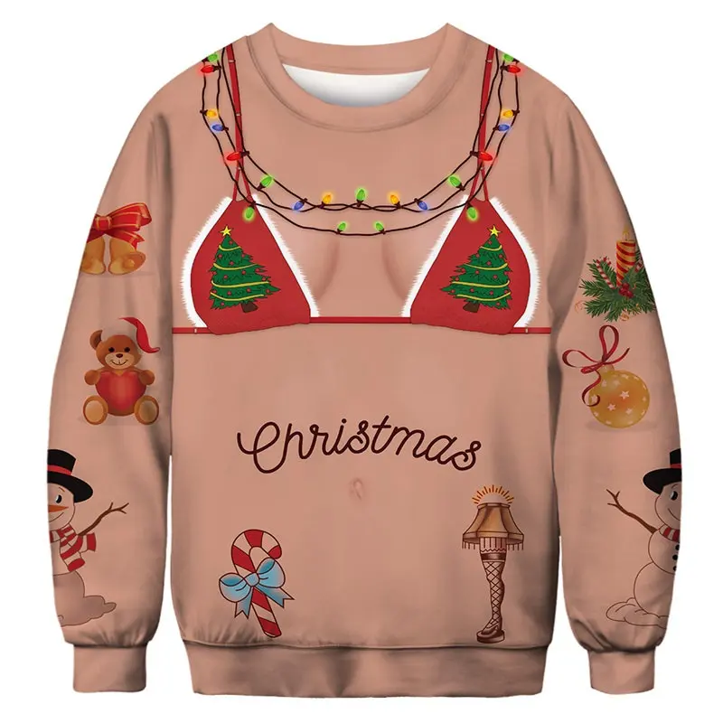 

Funny Santa Printed Ugly Christmas Sweashirt Claus Hunting Elk Deer Harajuku Streetwear Funny Casual HoodiesSweatshirt