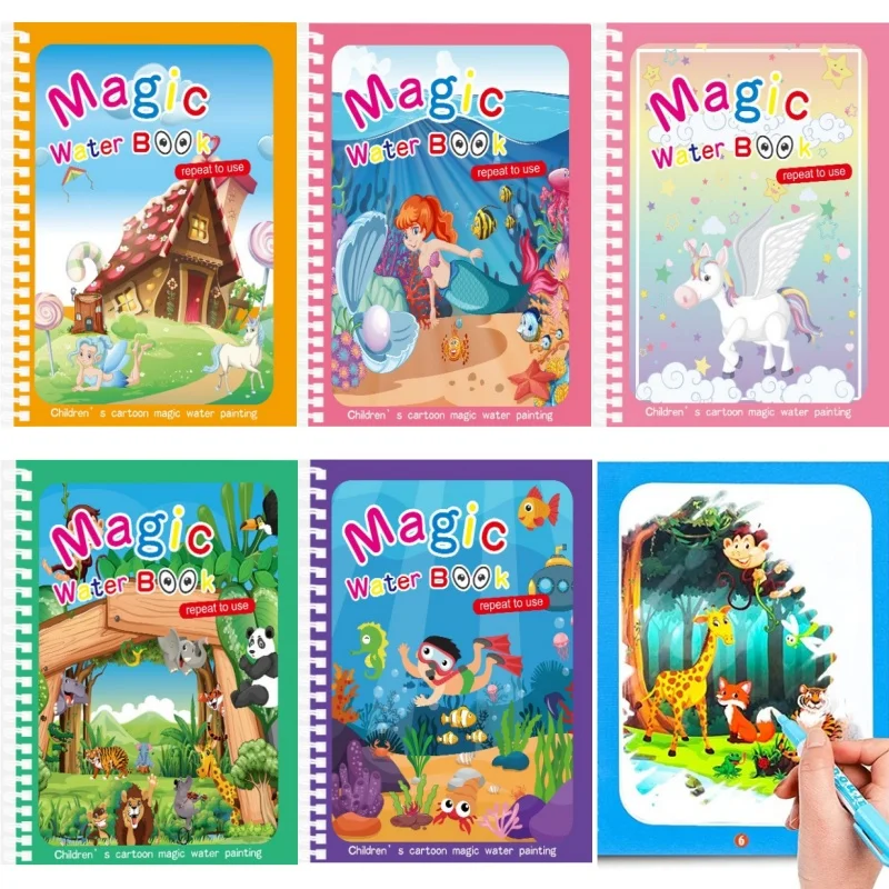 Magic Water Drawing Book for Kids Montessori Children's Reusable Coloring Book Sensory Early Educational Learning Painting Toys