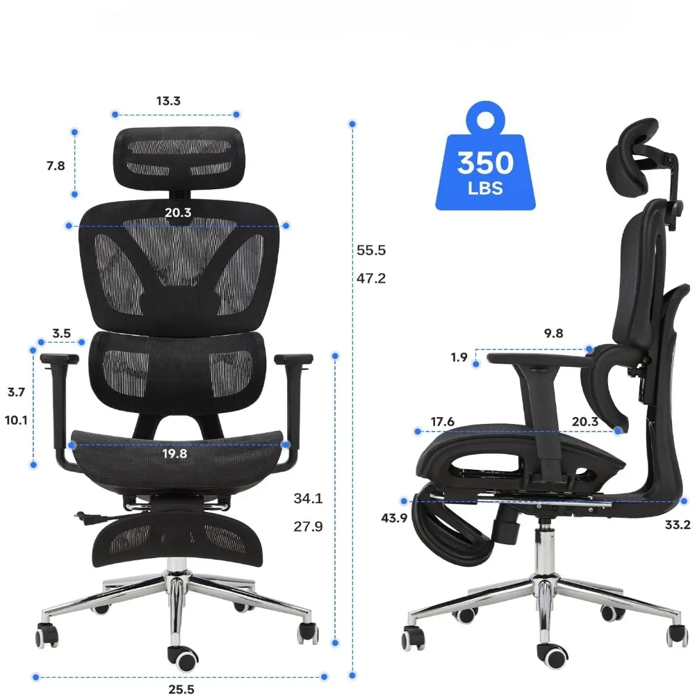 Ergonomic Mesh Office Chair with Foot Rest, Big and Tall Desk Computer Chair Adjustable Headrest and Armrest,  Capacity Reclin 2
