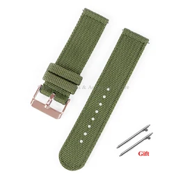 Versatile Nylon Canvas Sport Watch Band - Soft, Quick - Release Bracelet - 22mm (Green - rose gold)