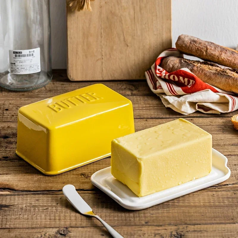 Japanese Ceramic Butter Box-Simple Cheese Plate Minimalist Butter Dish Flavor Preservation Container and Breakfast Tableware