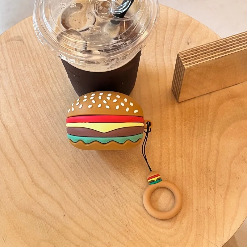 Cute Cartoon Hamburger Silicone Protective Case for Wireless Earbuds Charging Box