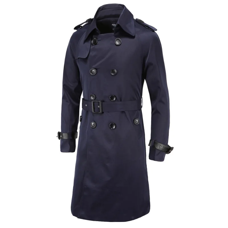 Autumn New Men's Casual Long Fit Fit Double breasted Windbreaker Men's Fashion Versatile Personalized Coat