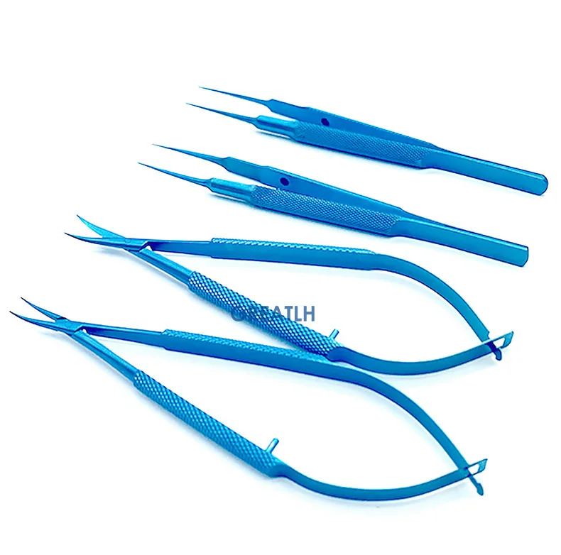 Cornea Scissors Ophthalmic Calipers Capsulorhexis Forceps Ophthalmic Tool 4pcs titanium Ophthalmic instrument set forcep needle holder scissor OR Silicone Sterilization tray