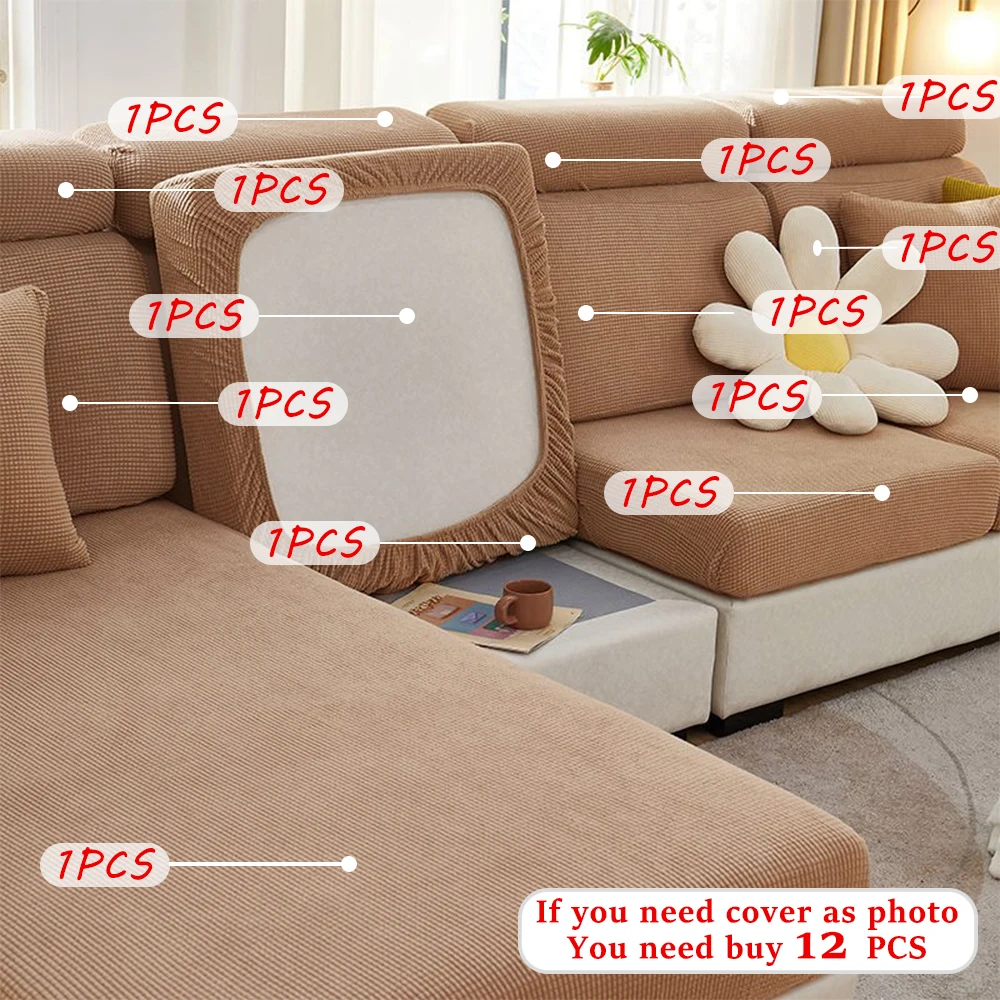 Solid Color Jacquard Sofa Slipcover Fitted Stretch Sofa Covers Soft Durable Sofa L-sahped Case Cover Living Room Pets Kids Home 4