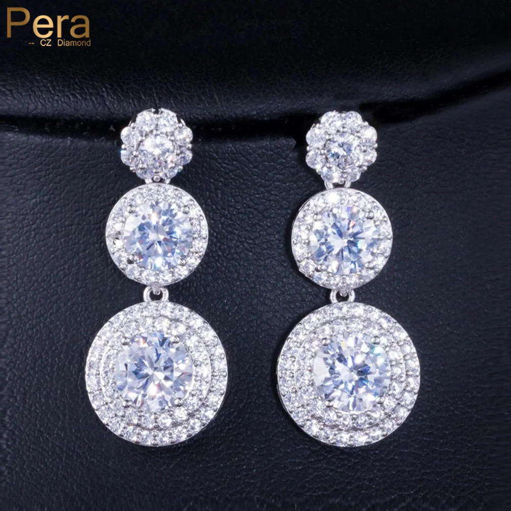 

Серьги-подвески женские круглые серебристые с фианитом AAA +