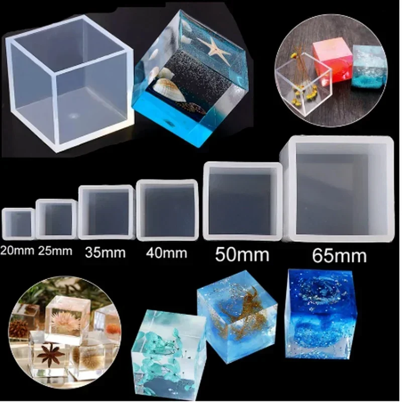 1PC 6 Size 20/25/35/40/50/60mm Mould Transparent Silicone Square Mold Epoxy Resin Molds For DIY Jewelry Making Tools
