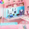 L Shaped Desk Gaming Desk with LED Strip & Power Outlet, Reversible L-Shaped Computer Desk, Corner Desk with Storage Shelf 6