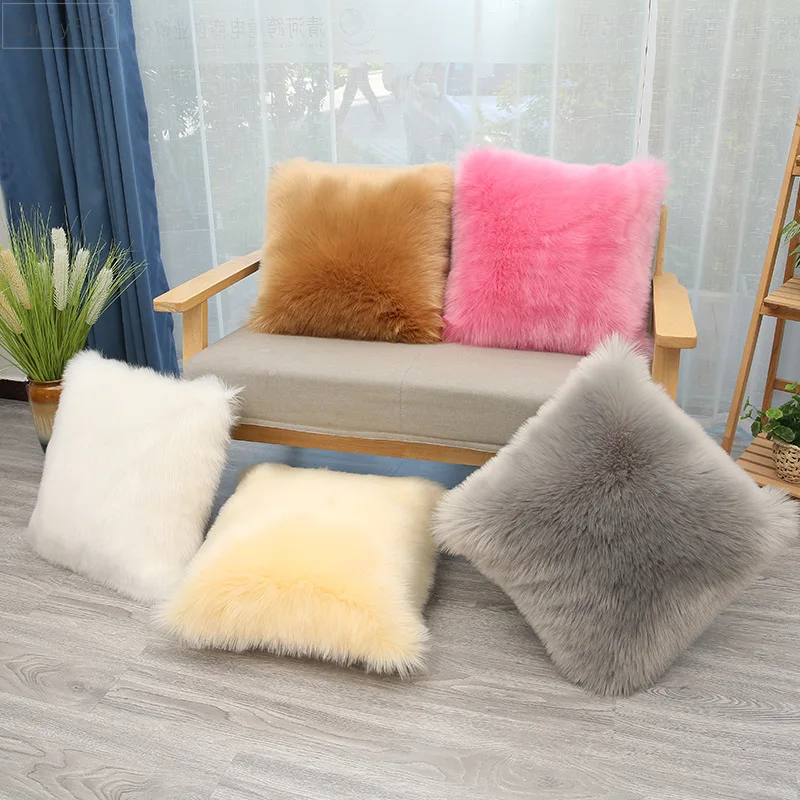 

Plush Cushion Cover Single-sided Plain Soft Throw Pillow Covers Decorative Faux Fur Square Pillow Case for Sofa Bed Home Decor