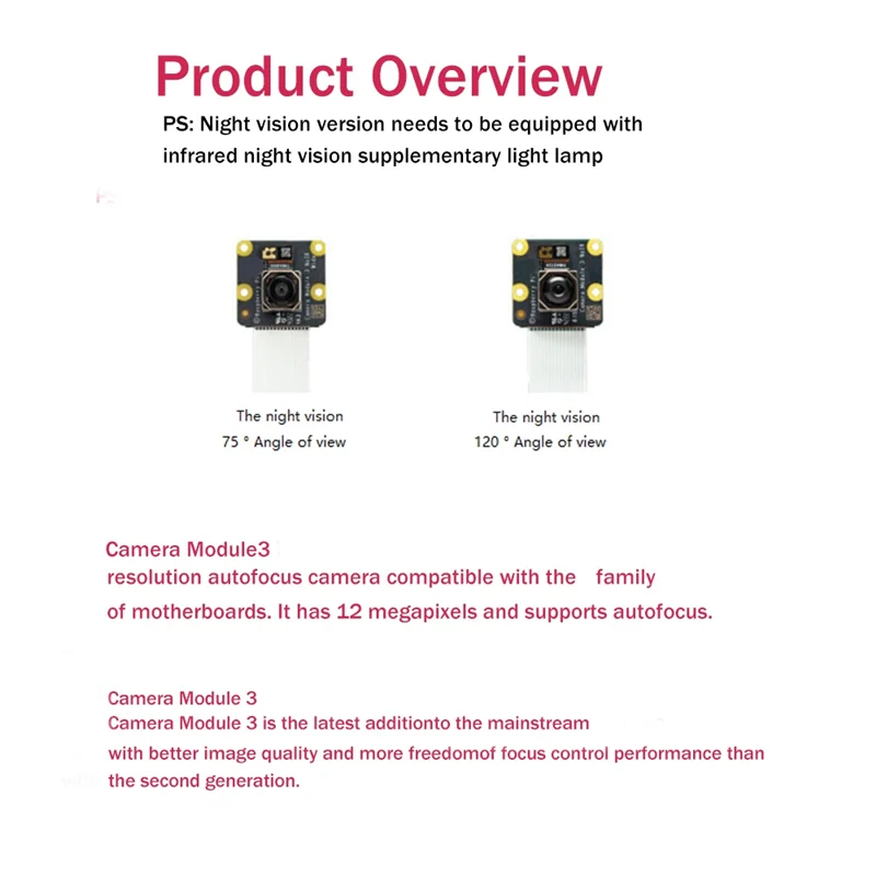 라즈베리 파이 카메라 모듈 3 카메라, 120 ° 시야 카메라, 12 MP HD 카메라, HDR 자동 초점 카메라 모듈