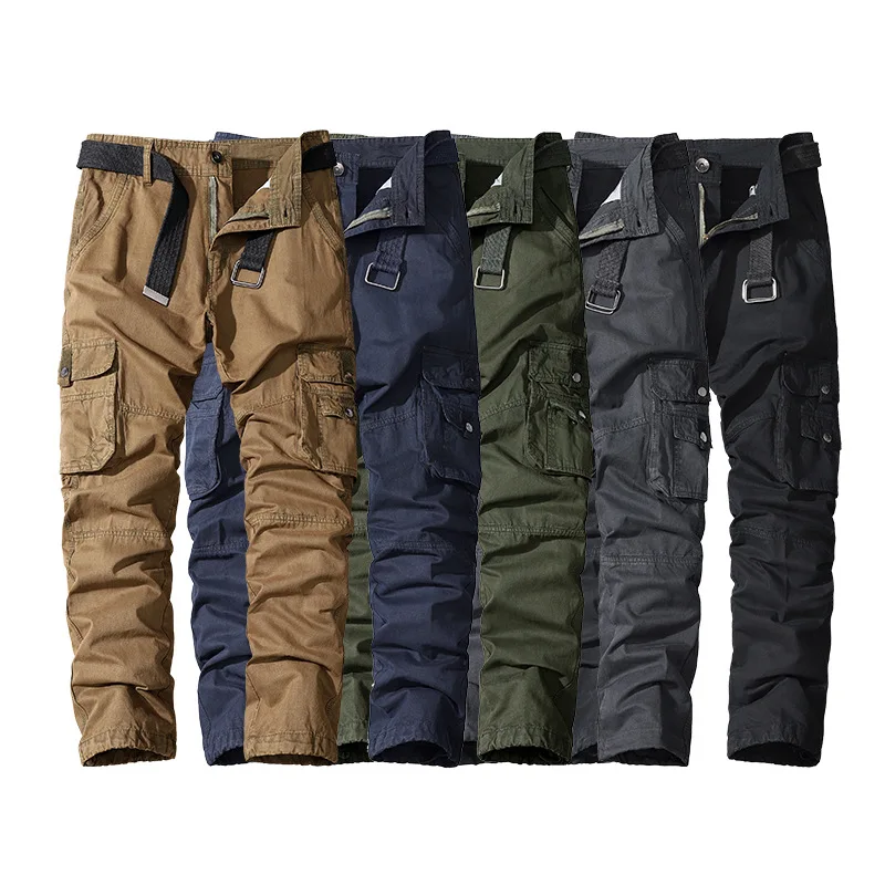 Casual Pants Four-season Pure Cotton Casual Pants Men's Work Pants Multi-pocket Straight Trousers