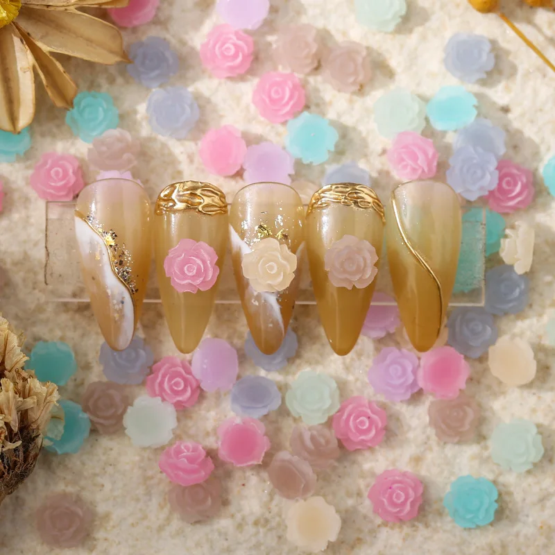 50pcsLuminousnailenhancementCamellia8mmmatterosecolorphosphor