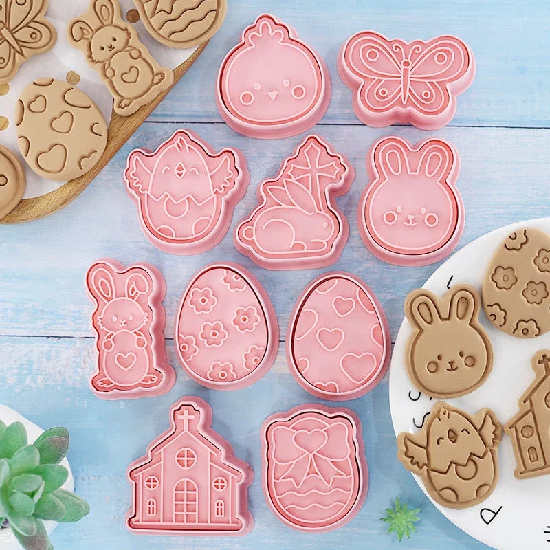 Cartoon Easter Egg Cookie Embosser Mold Cutter Set Fondant Cake Decorating Baking Tools