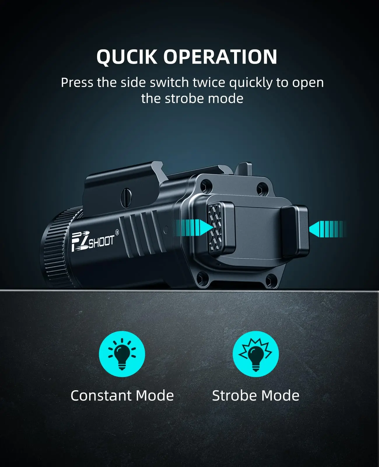 EZshoot 2000 Lumen Tactical Flashlight for Pistol Picatinny or GL Rail LED Light with Adjustable Slide Rail and Rechargeable