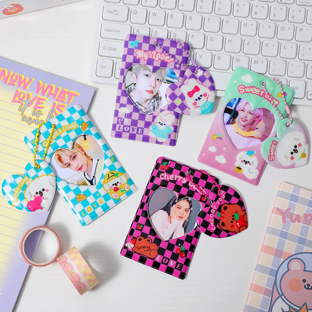 Photo Card Holder Kawaii 3 Inch Pink Lace Bow Kpop Idol Photocard Card Protector Sleeves Korean Stars Photo Picture School Stationery