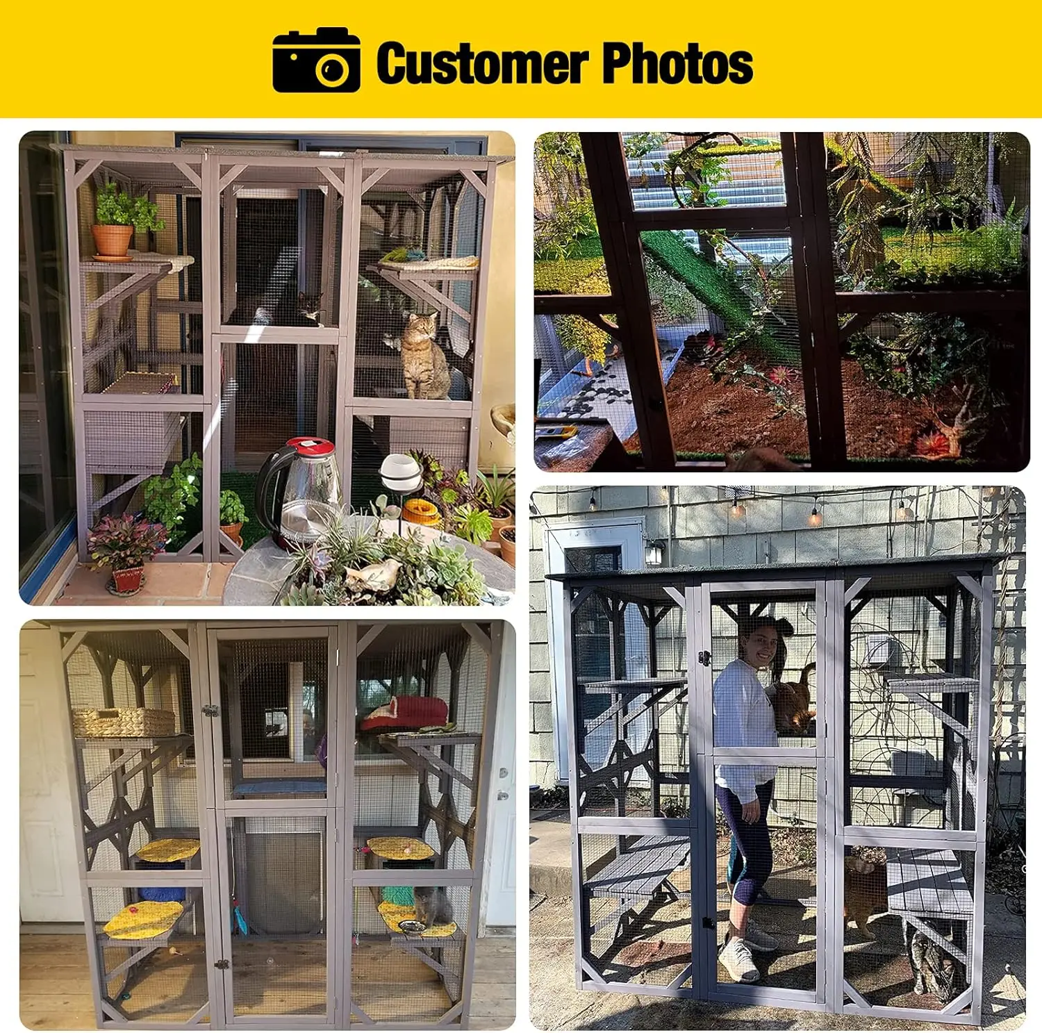 Catio Outdoor Cat Enclosure 71.1"L x 38"W x 70.8"H with Platforms and Small Houses