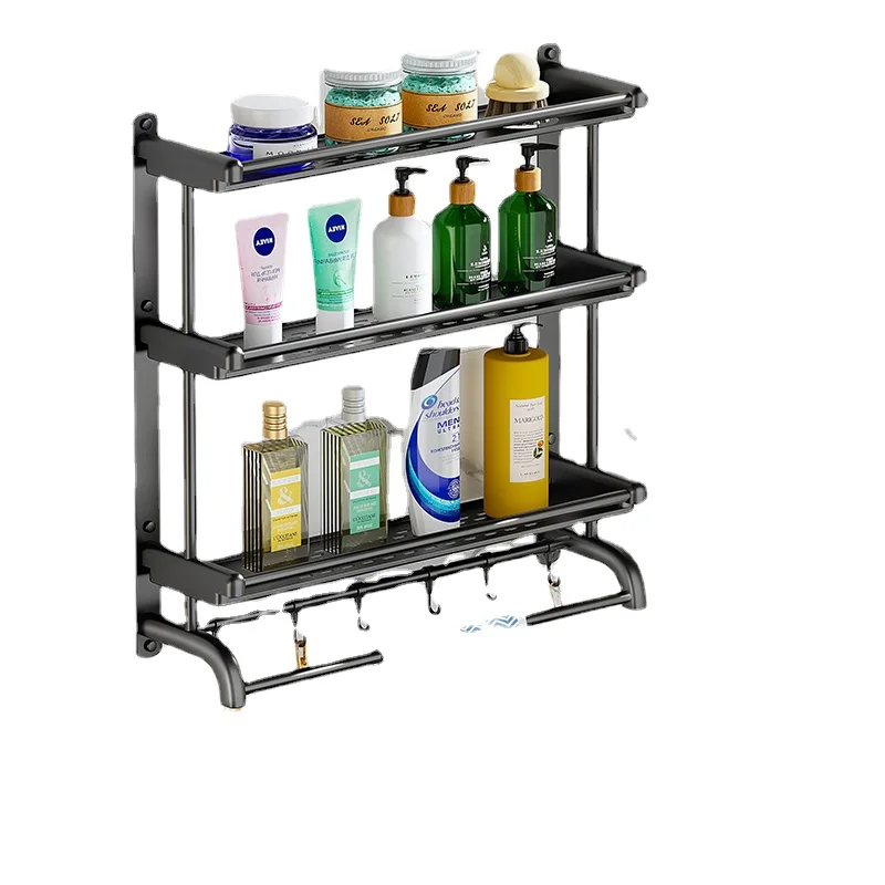 

Stainless Steel Black Bathroom Racks Double-layer Dental Supplies Towel Shelf 40/50/60cm Storage Rack Wall Hanging