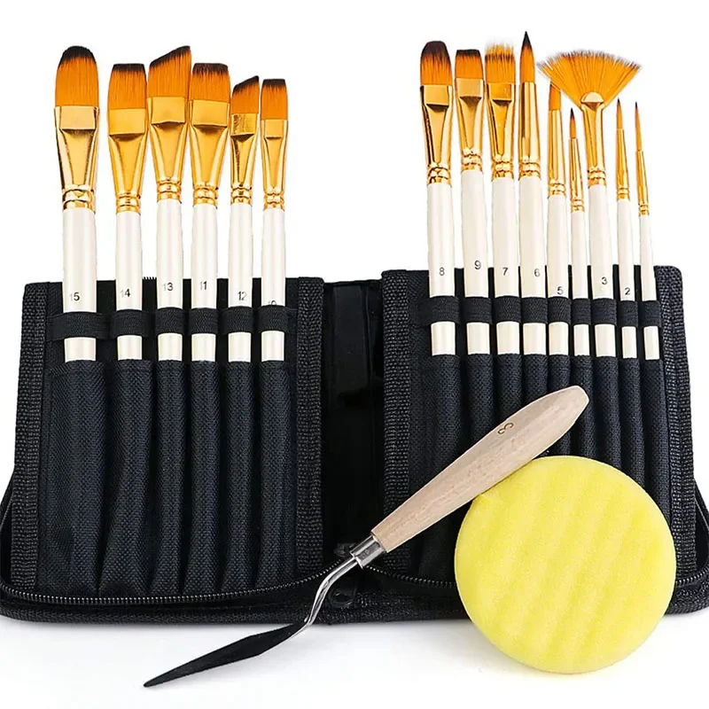 

Hair Paint Painting Different Case Palette Watercolor & for Knife Carrying Artist 15pcs Brushes Sponge Oil With Sizes Nylon Set