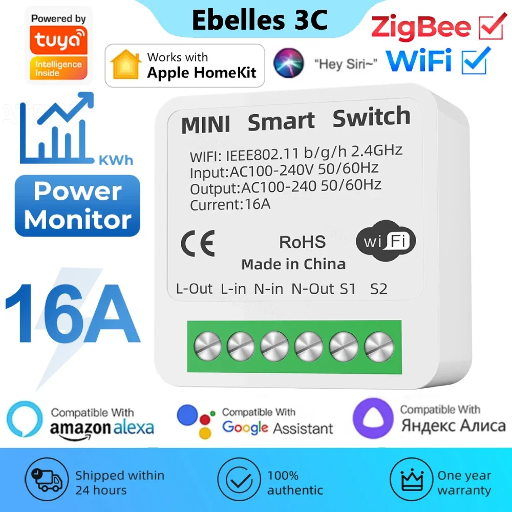 Homekit Tuya Zigbee Wifi Smart Switch Module Con Power Monitor 16A Breaker Smart Life Controllo Vocale Per Siri Alexa Google Alice