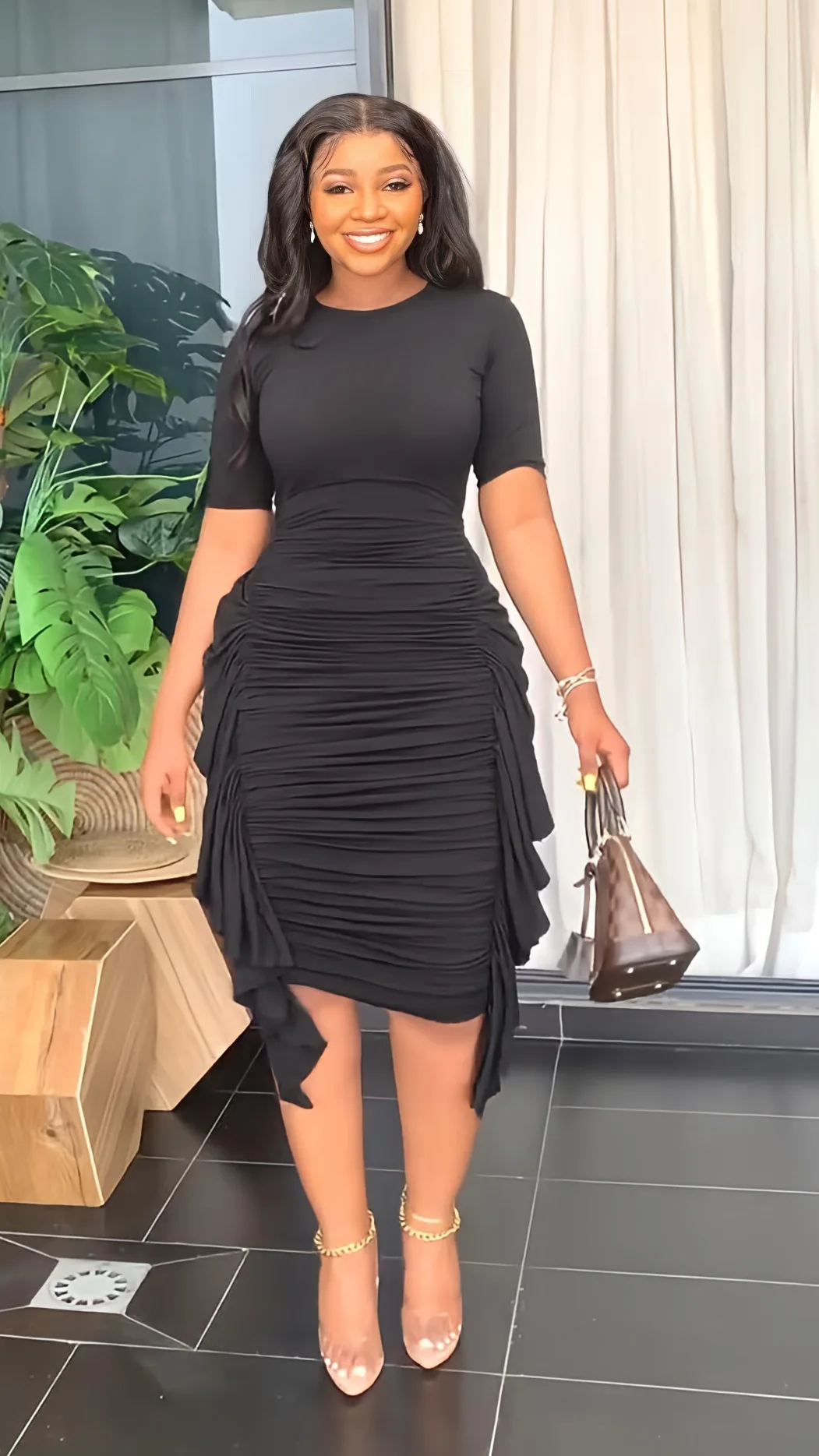 Ruffle Sleeve Midi Party Dress | Womens Ruffle Bodycon