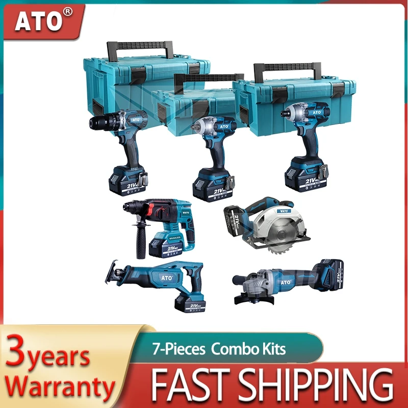 ATO 21V Power Tools 7 in 1 Combo Kits Sets Brushless Cordless Rotary