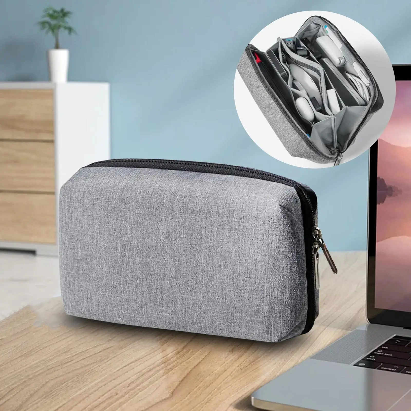 

Electronic Accessories Bag with Handle Zipper Closure Design Cable Cord Holder Cable Organizer Bag for Cord Hard Drives Gray