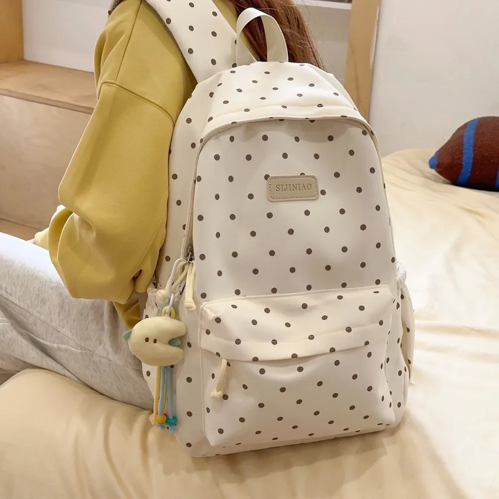 Zaino a Pois con Doppia Tracolla per Uso Quotidiano, Grande Capacità, Carino Zaino da Viaggio Leggero e Resistente, Borsa per Scuola e Ufficio - immagine 2