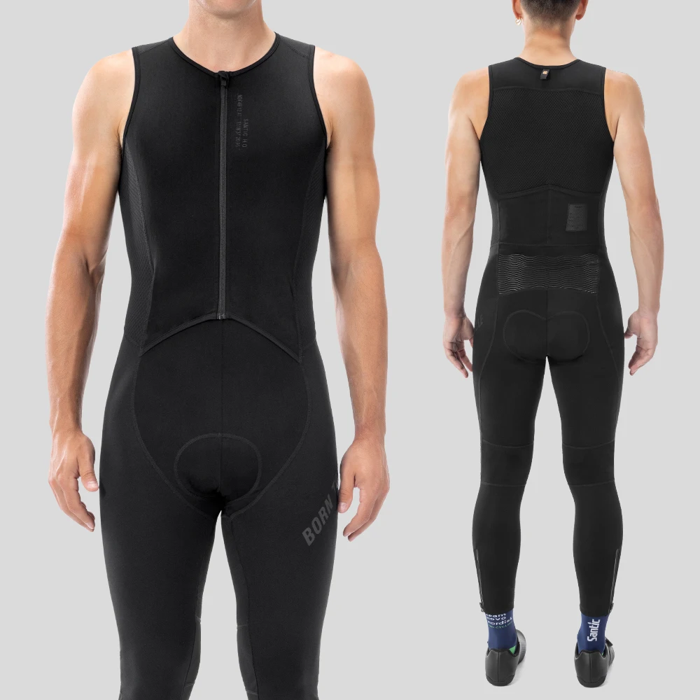 Santic Winter Cycling Bib Pants Windproof Warm Bib Pants Cycling Breathable Non Slip Sponge Cushion Clothes