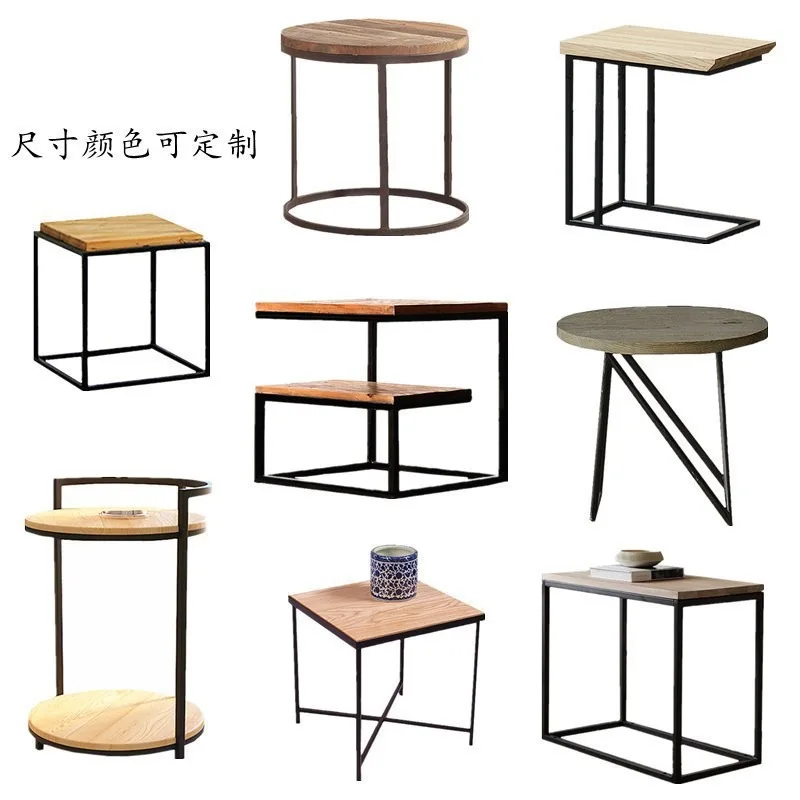 Metal Frame Industrial Sofa Corner Table Wood Round Side Coffee Industrial Vintage Table for Living Room 테이블 거실테이블