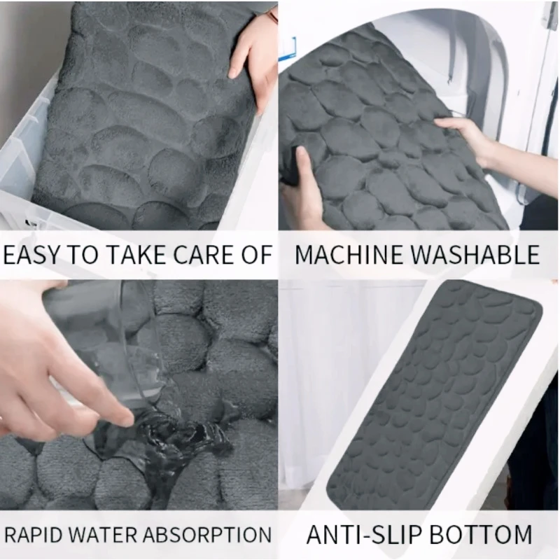 1PC Pebble Bathroom Mat Anti-skid Soft Comfortable Memory Foam Bath Rug Water Absorbent Washable Bath Rug