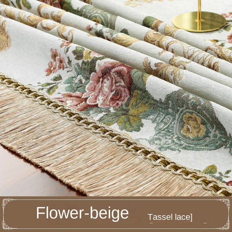 European Style Flower Tassel Tablecloth Thicken Chenille Rectangular Table Cover Round Dining Table Coffee Cloth Dust-proof 3