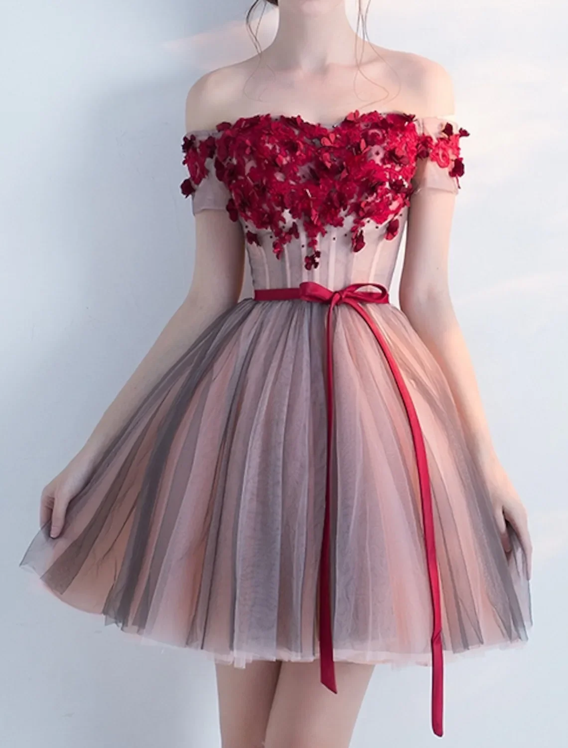 Vkiss 2022 Aline Floral Homecoming Cocktail Party Valentine's Day Dress Off  Shoulder Short Sleeve Short Tulle With Bow Appliques - Cocktail Dresses -  AliExpress