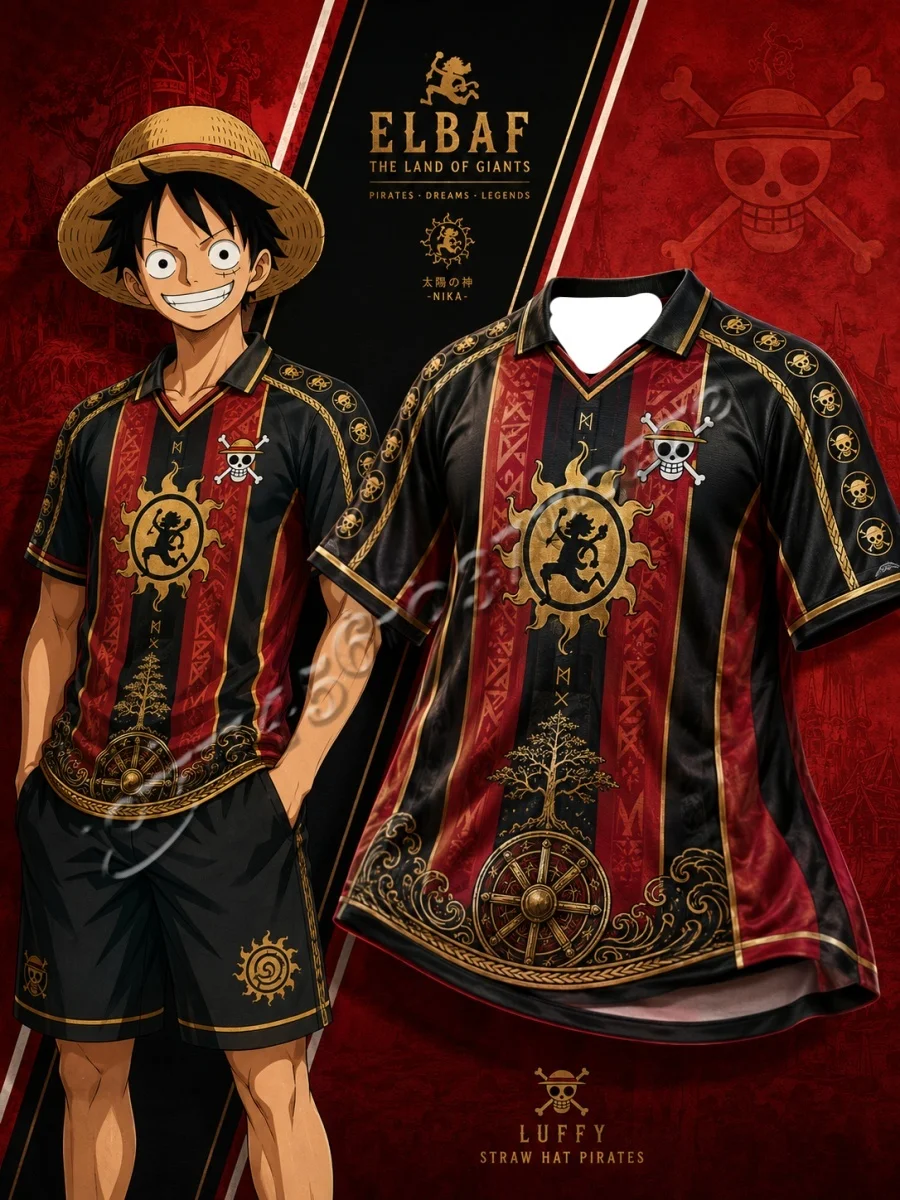 2026/27 Neue One Piece Luffy Serie Fußballtrikot mit Kragen, Modisches Streetwear für Männer, Unisex Anime Sport Familien-Matching T-Shirt