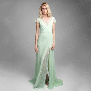 Image for Latest 2023 Mint Evening Dresses Lace Floor Length 