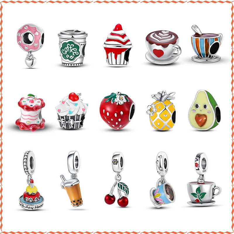 925 Sterling Silver Coffee Cake Tè Pomeridiano Collezione Charm Beads Per Pandora Bracciale Originale Bellissimo Regalo Di Gioielli Fai Da Te