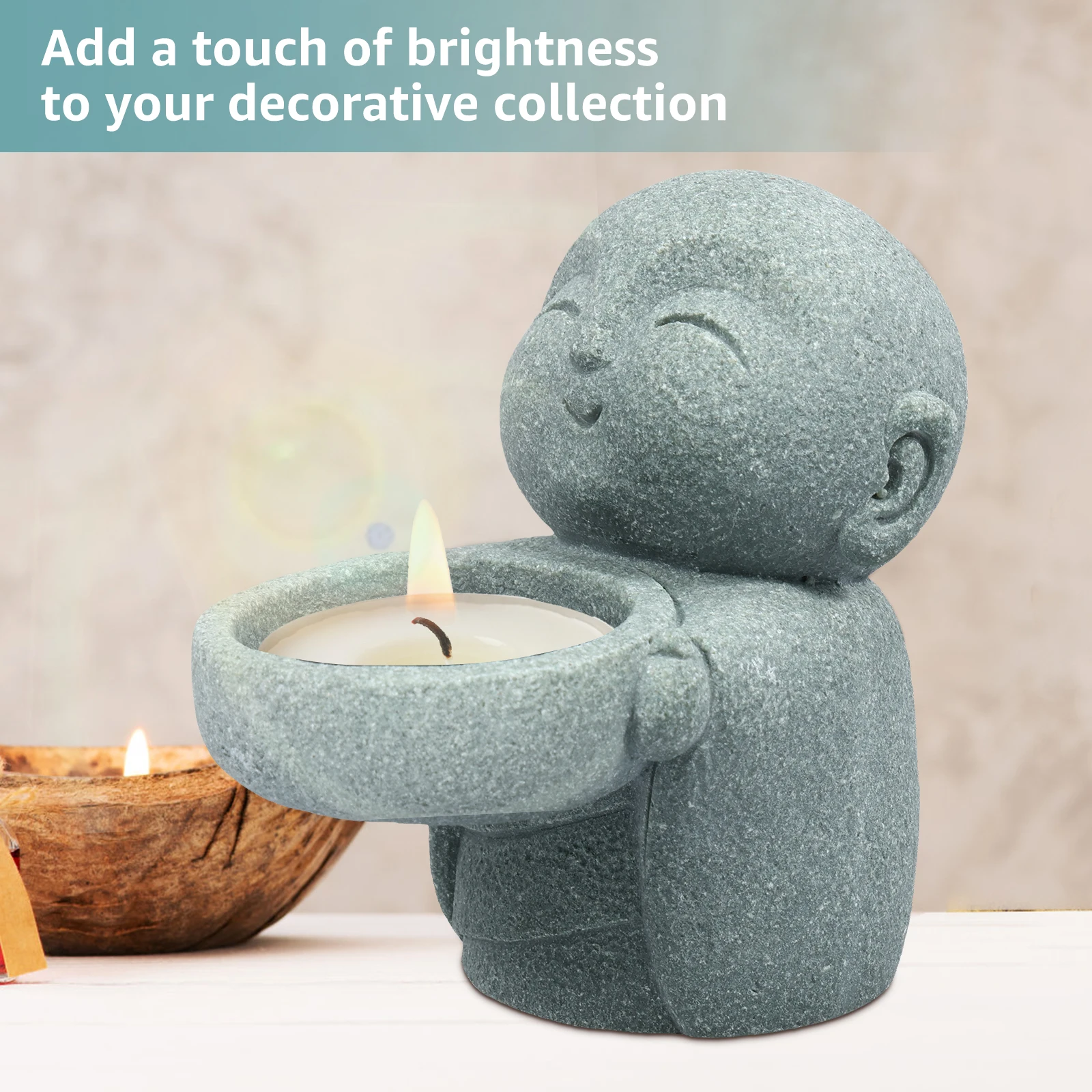 Buddha Tealight Holder Vintage Sandstone Buddha Candle Holder Statues Simplistic Tea Light Buddha Figurine Candlestick Cute Zen