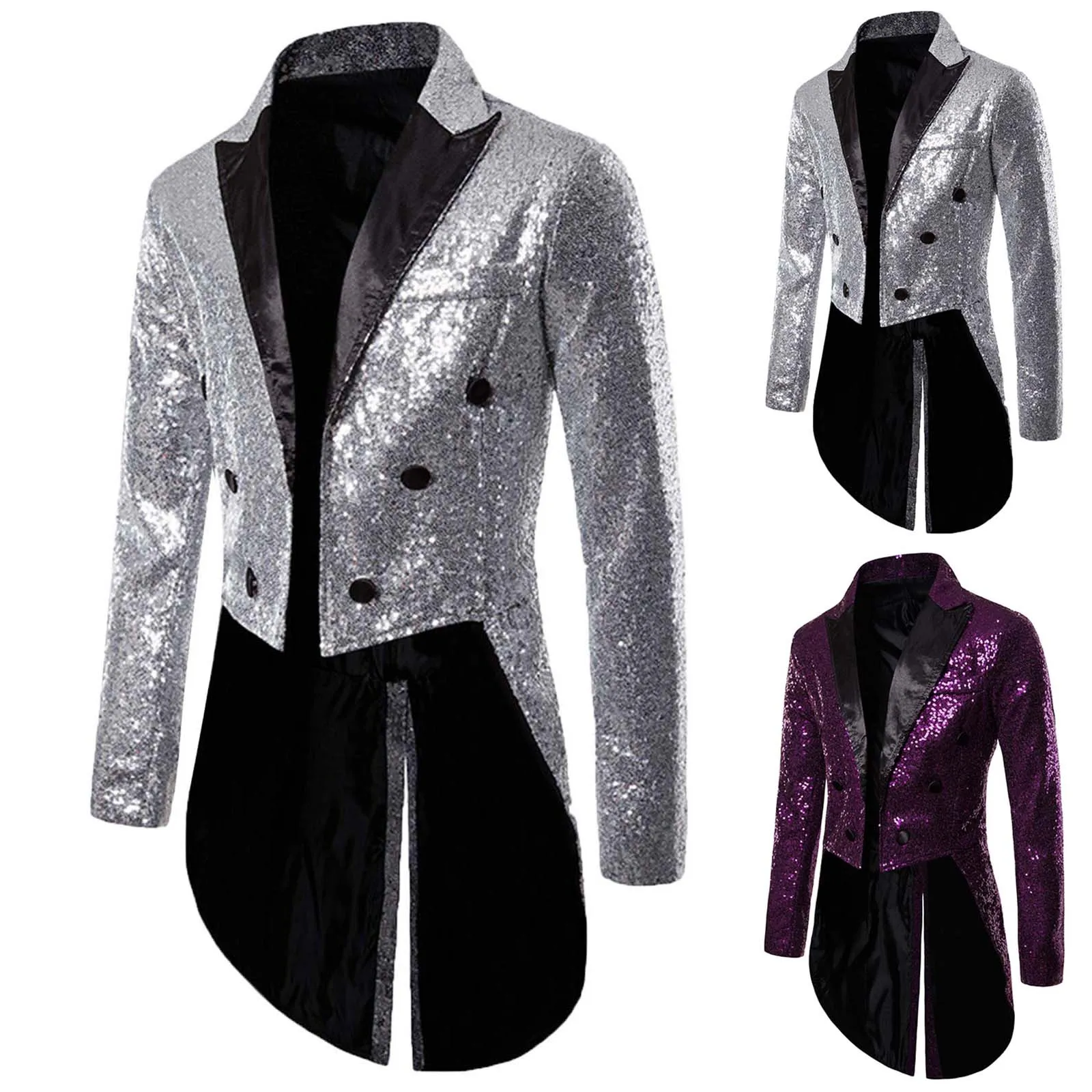 Shiny Sliver Sequin Men's Suit Tuxedo Banquet Nightclub Show Sequins Jacket Fashion Slim Waist Design Mens Irregular Coat